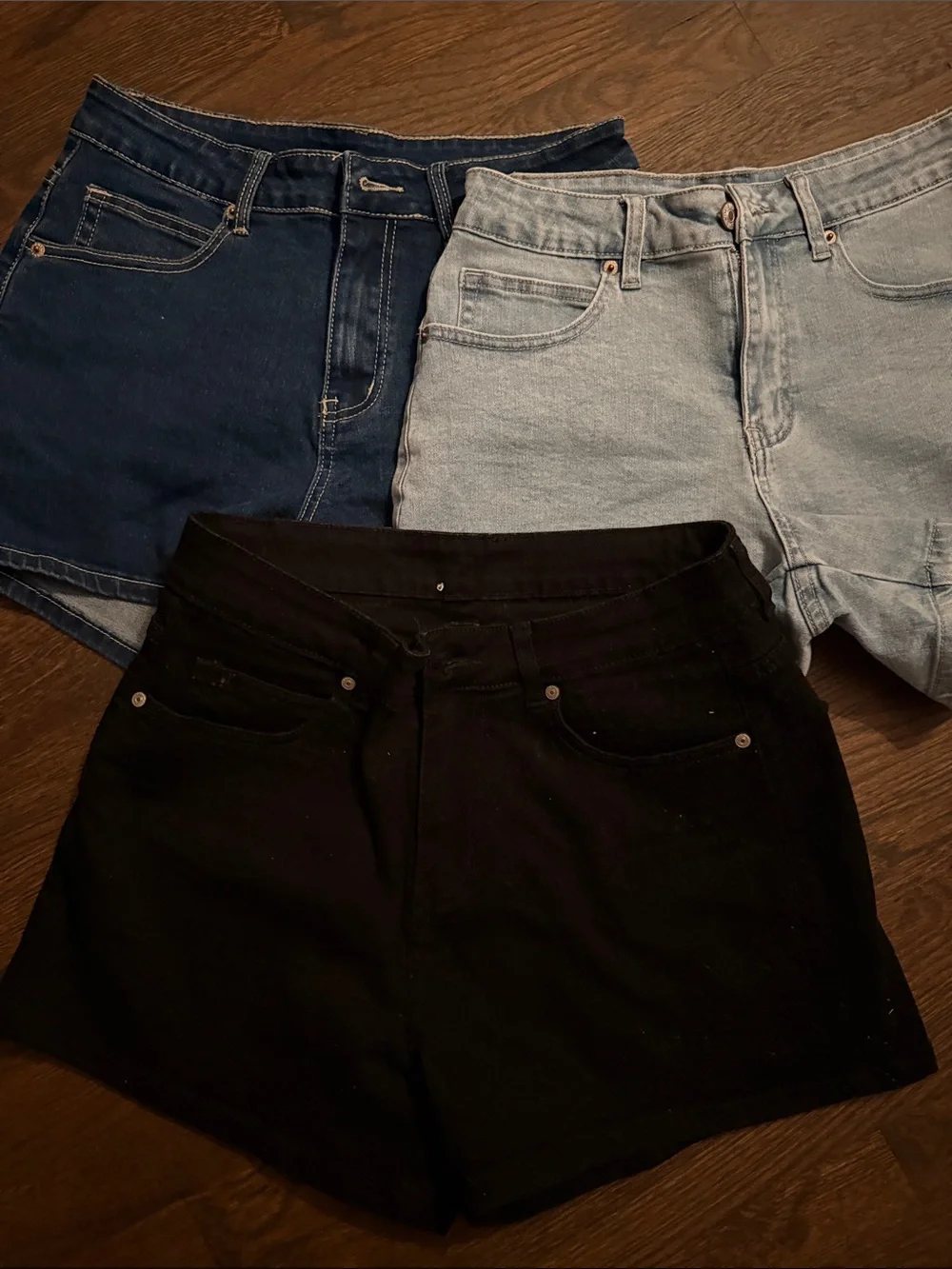 Women's Denim Shorts Trio - Black, Dark Blue & Light Blue